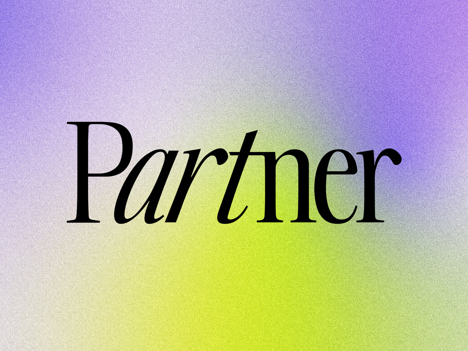 Partner logo in black on a purple and lime green gradient.